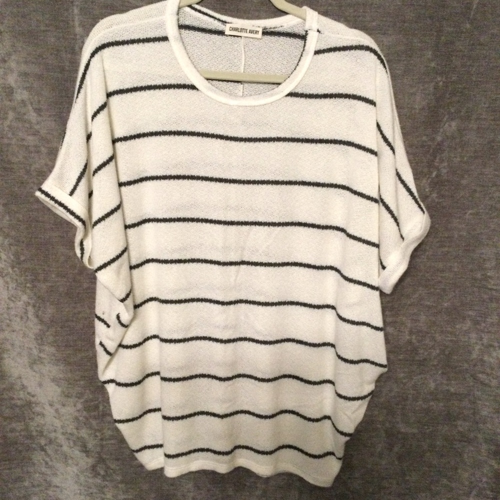 Charlotte Avery, Size Medium, Striped Sweater with cuffed short sleeves (172)